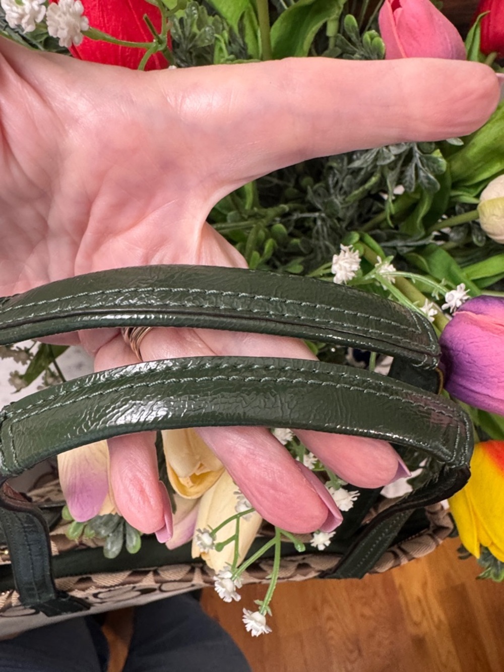 Coach Brown Signature Tote with Dark Green Python F25706 - Picture 14 of 15